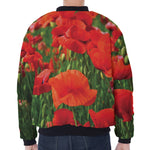 Remembrance Day Poppy Print Zip Sleeve Bomber Jacket