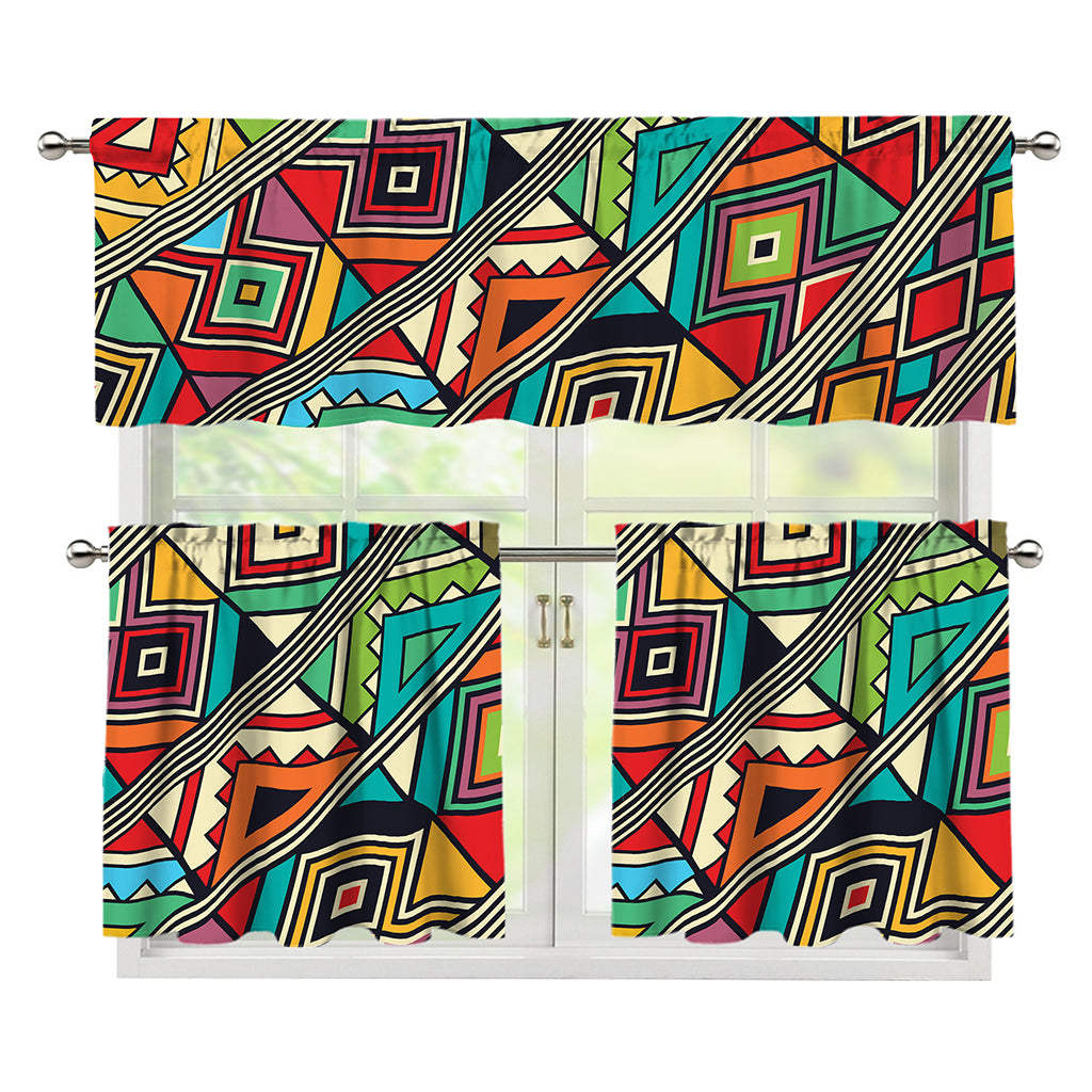 Retro African Ethnic Tribal Print 3 Piece Kitchen Curtains