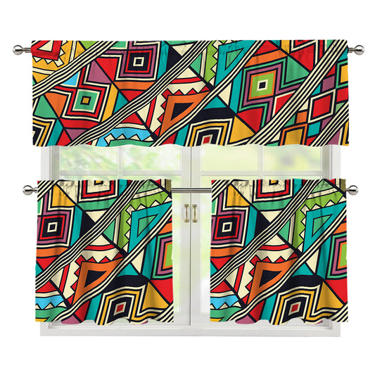 Retro African Ethnic Tribal Print 3 Piece Kitchen Curtains