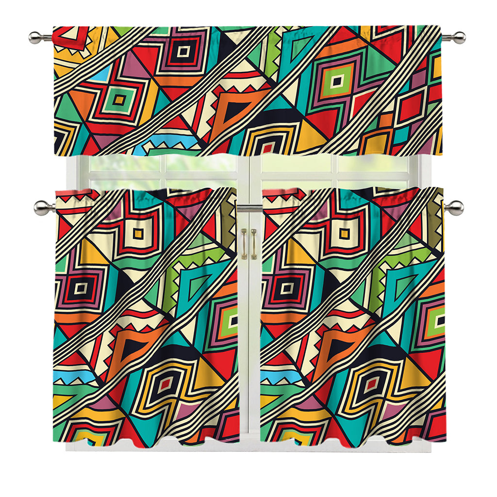 Retro African Ethnic Tribal Print 3 Piece Kitchen Curtains