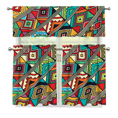 Retro African Ethnic Tribal Print 3 Piece Kitchen Curtains