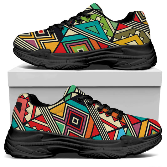 Retro African Ethnic Tribal Print Black Chunky Shoes