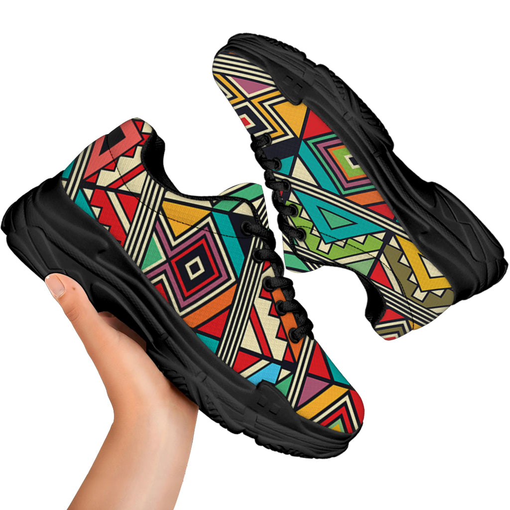 Retro African Ethnic Tribal Print Black Chunky Shoes