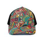 Retro African Ethnic Tribal Print Black Mesh Trucker Cap