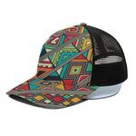 Retro African Ethnic Tribal Print Black Mesh Trucker Cap