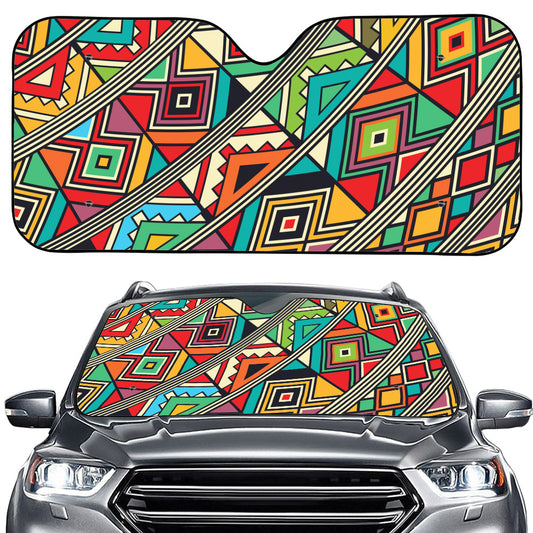 Retro African Ethnic Tribal Print Car Windshield Sun Shade