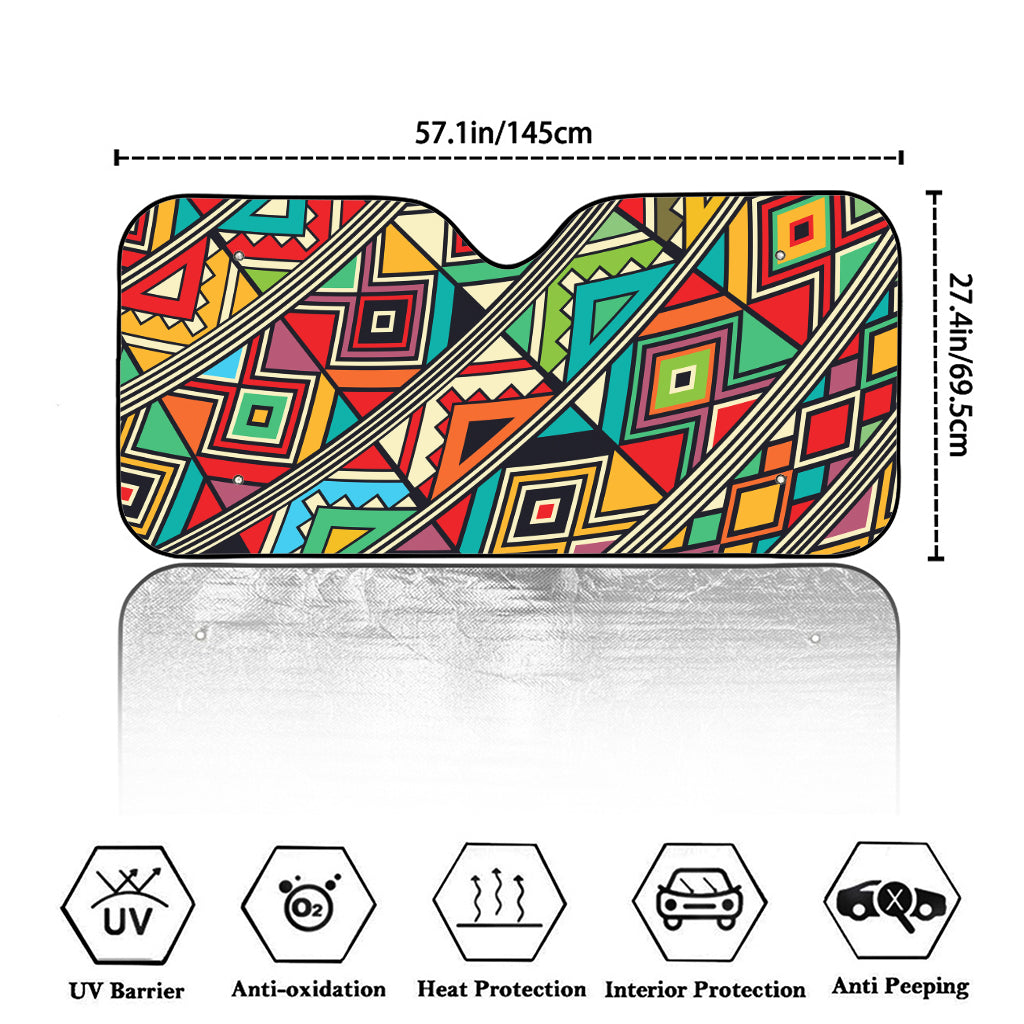 Retro African Ethnic Tribal Print Car Windshield Sun Shade