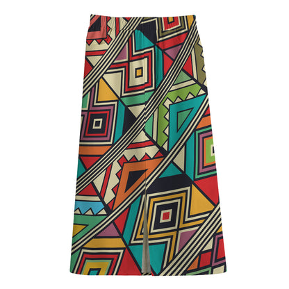 Retro African Ethnic Tribal Print Cotton Front Slit Maxi Skirt