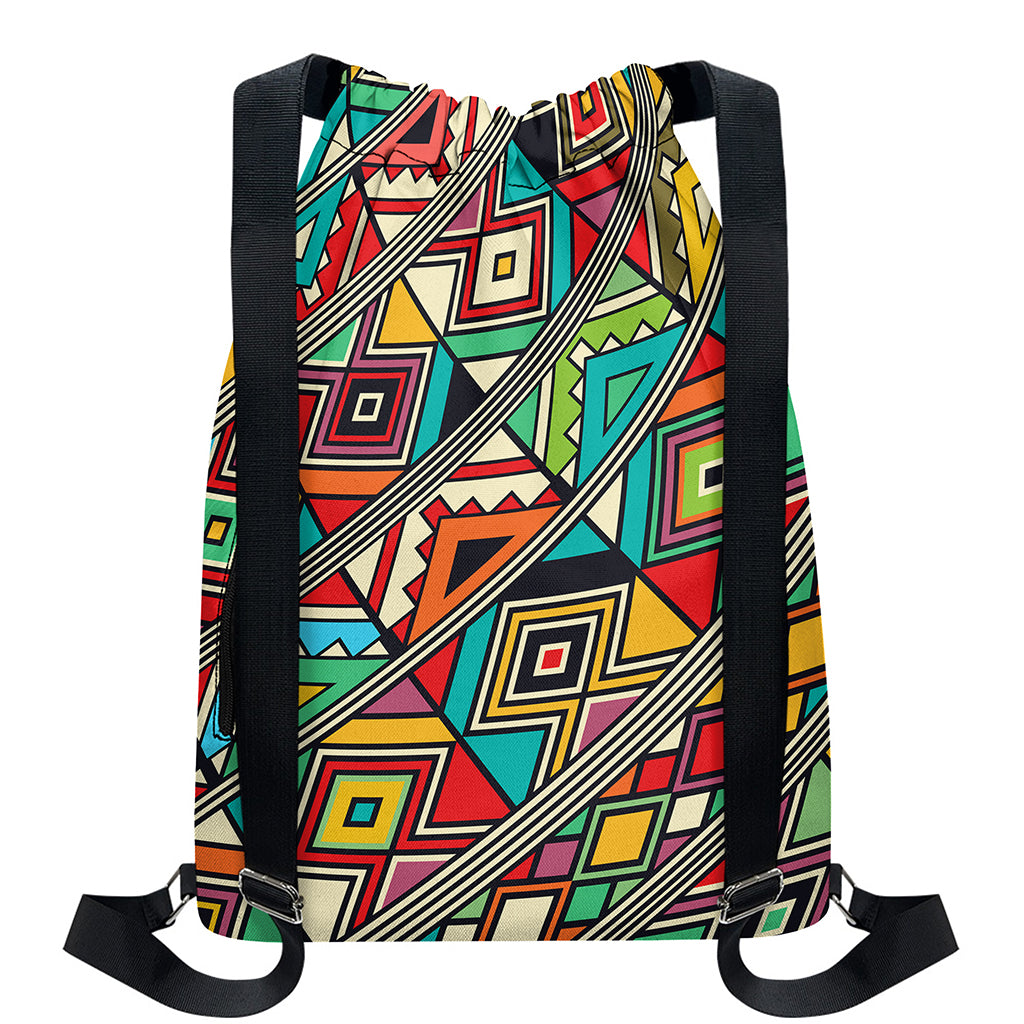 Retro African Ethnic Tribal Print Drawstring Backpack