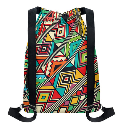 Retro African Ethnic Tribal Print Drawstring Backpack