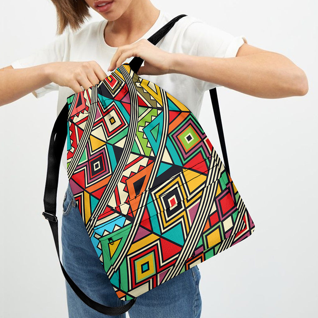 Retro African Ethnic Tribal Print Drawstring Backpack