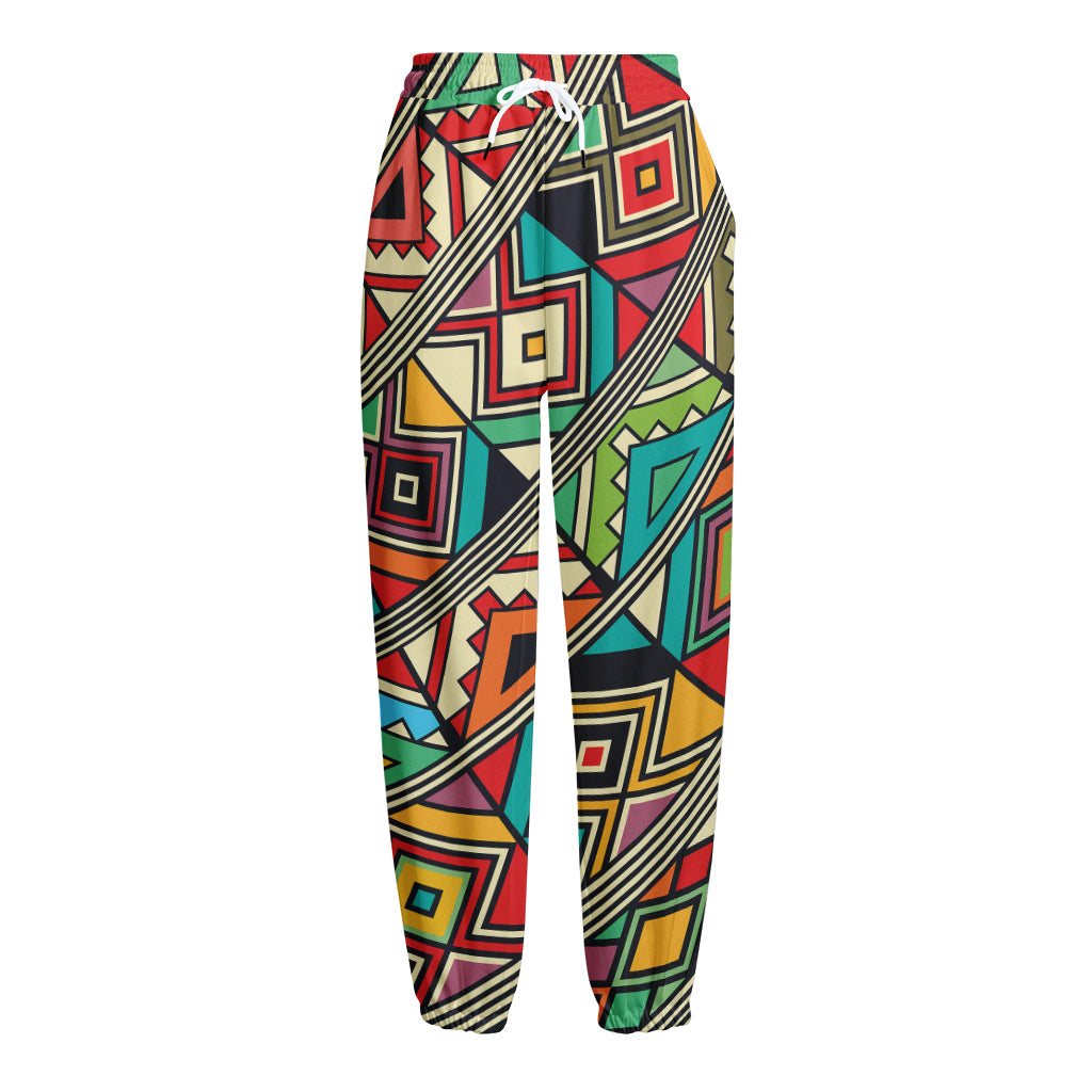 Retro African Ethnic Tribal Print Fleece Lined Knit Pants