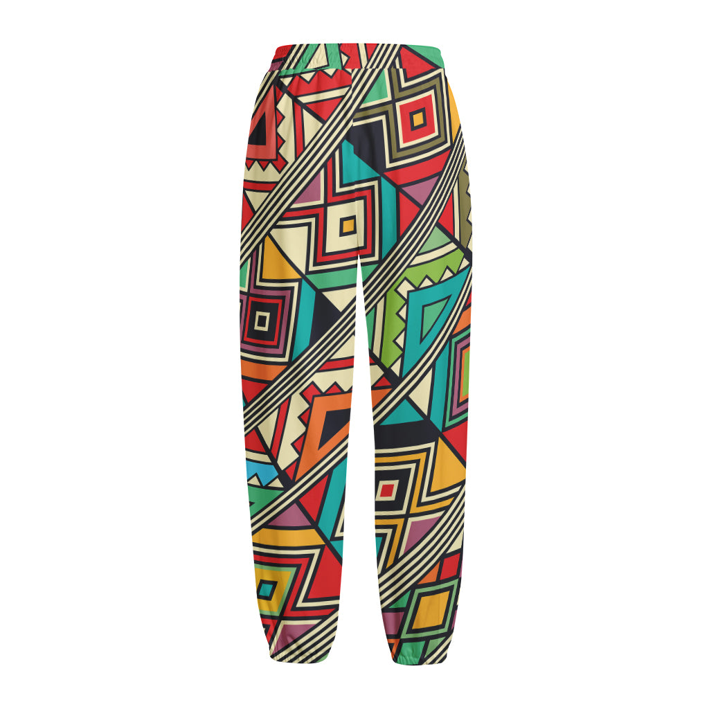 Retro African Ethnic Tribal Print Fleece Lined Knit Pants
