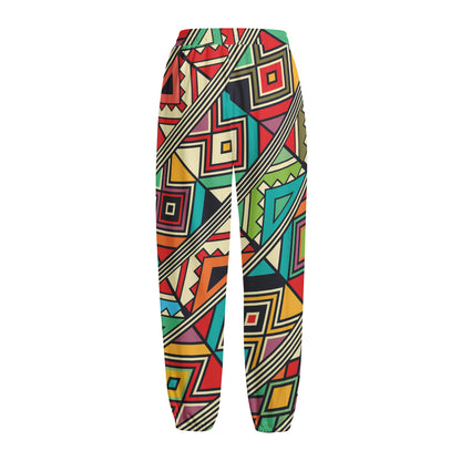 Retro African Ethnic Tribal Print Fleece Lined Knit Pants