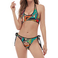 Retro African Ethnic Tribal Print Halter Scoop Tie Side Bikini