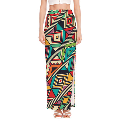 Retro African Ethnic Tribal Print High Slit Maxi Skirt