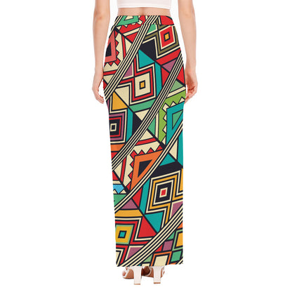 Retro African Ethnic Tribal Print High Slit Maxi Skirt