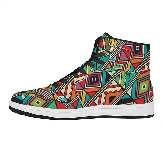 Retro African Ethnic Tribal Print High Top Leather Sneakers