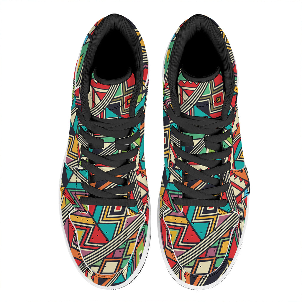 Retro African Ethnic Tribal Print High Top Leather Sneakers