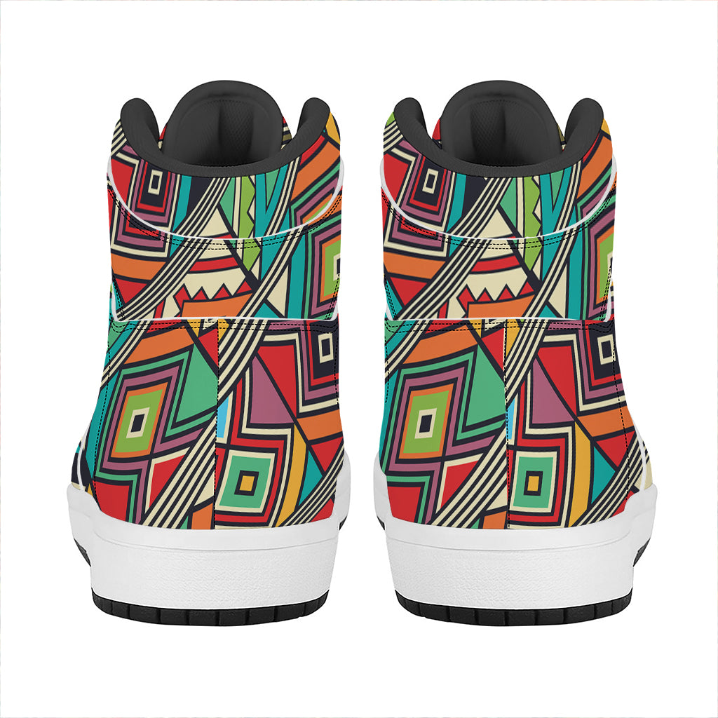 Retro African Ethnic Tribal Print High Top Leather Sneakers