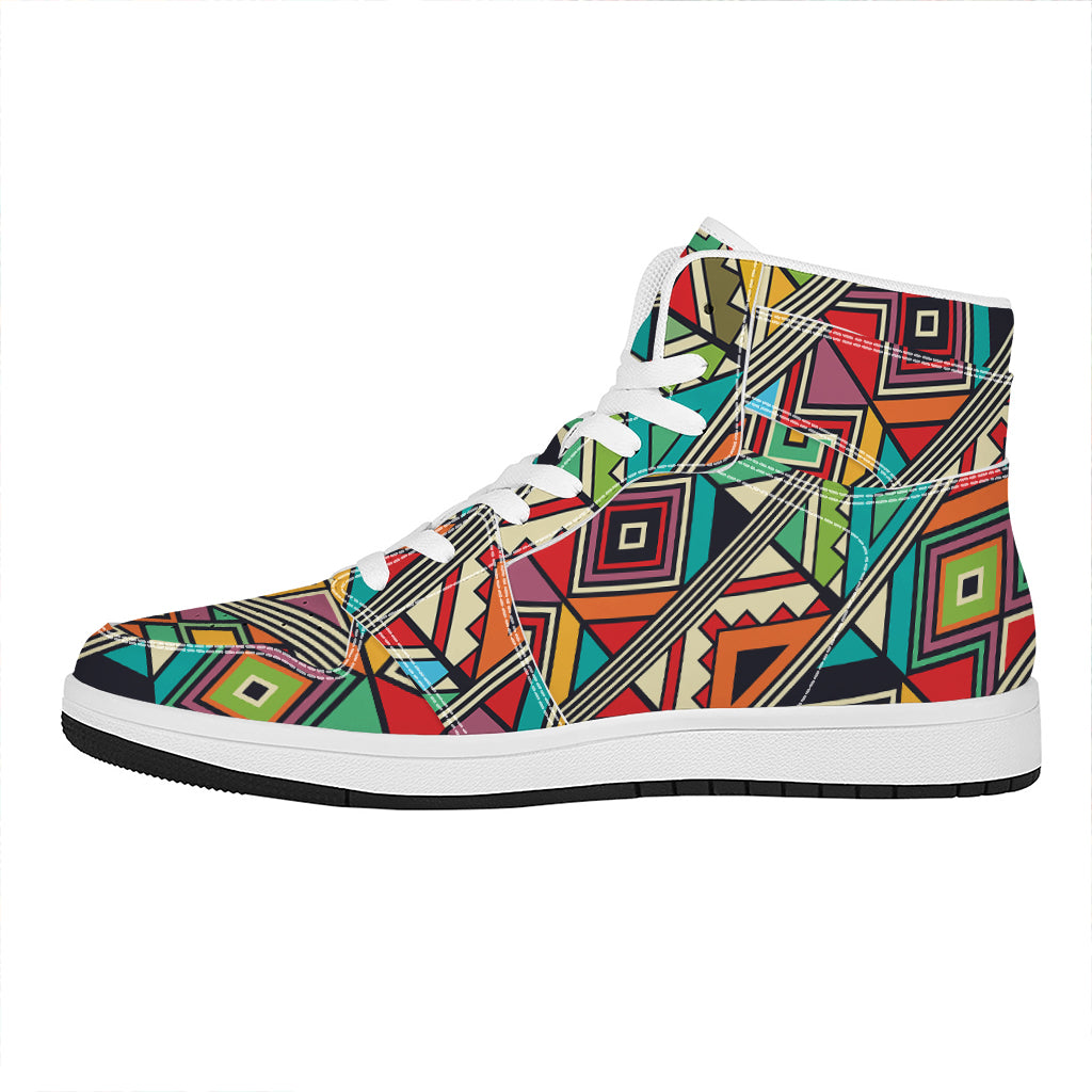 Retro African Ethnic Tribal Print High Top Leather Sneakers