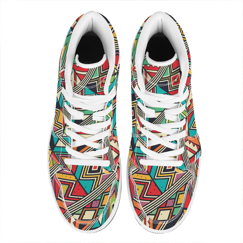 Retro African Ethnic Tribal Print High Top Leather Sneakers