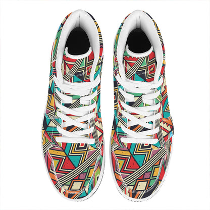 Retro African Ethnic Tribal Print High Top Leather Sneakers