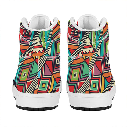 Retro African Ethnic Tribal Print High Top Leather Sneakers