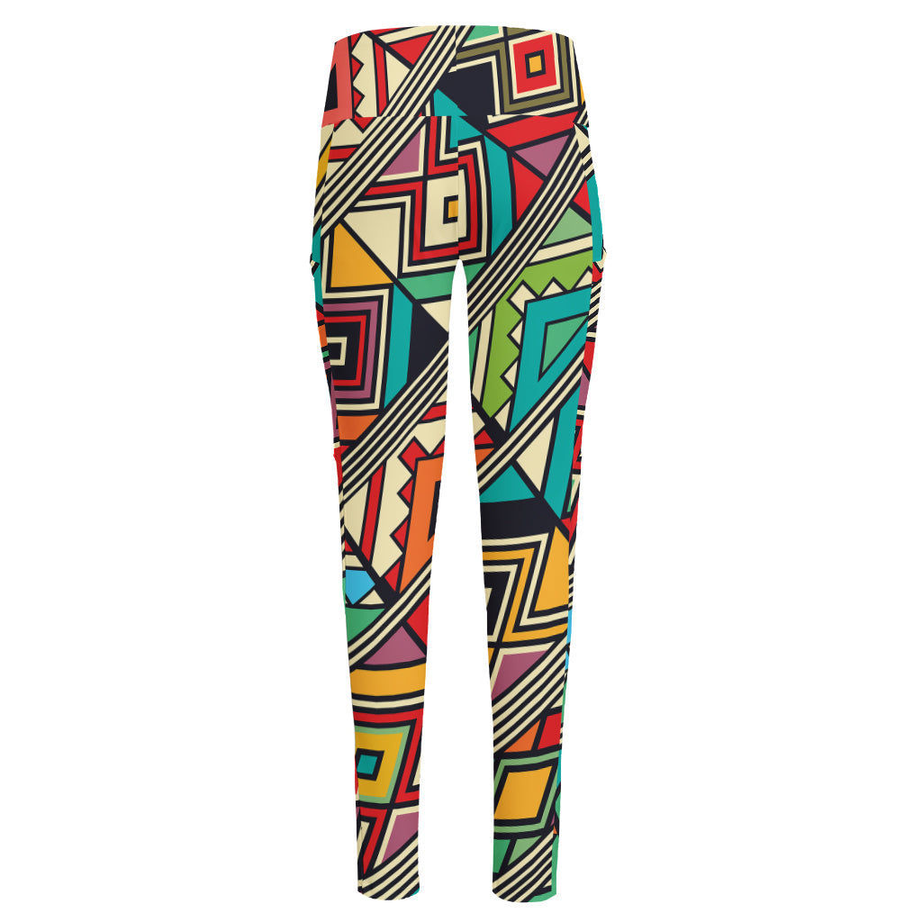 Retro African Ethnic Tribal Print High-Waisted Pocket Leggings