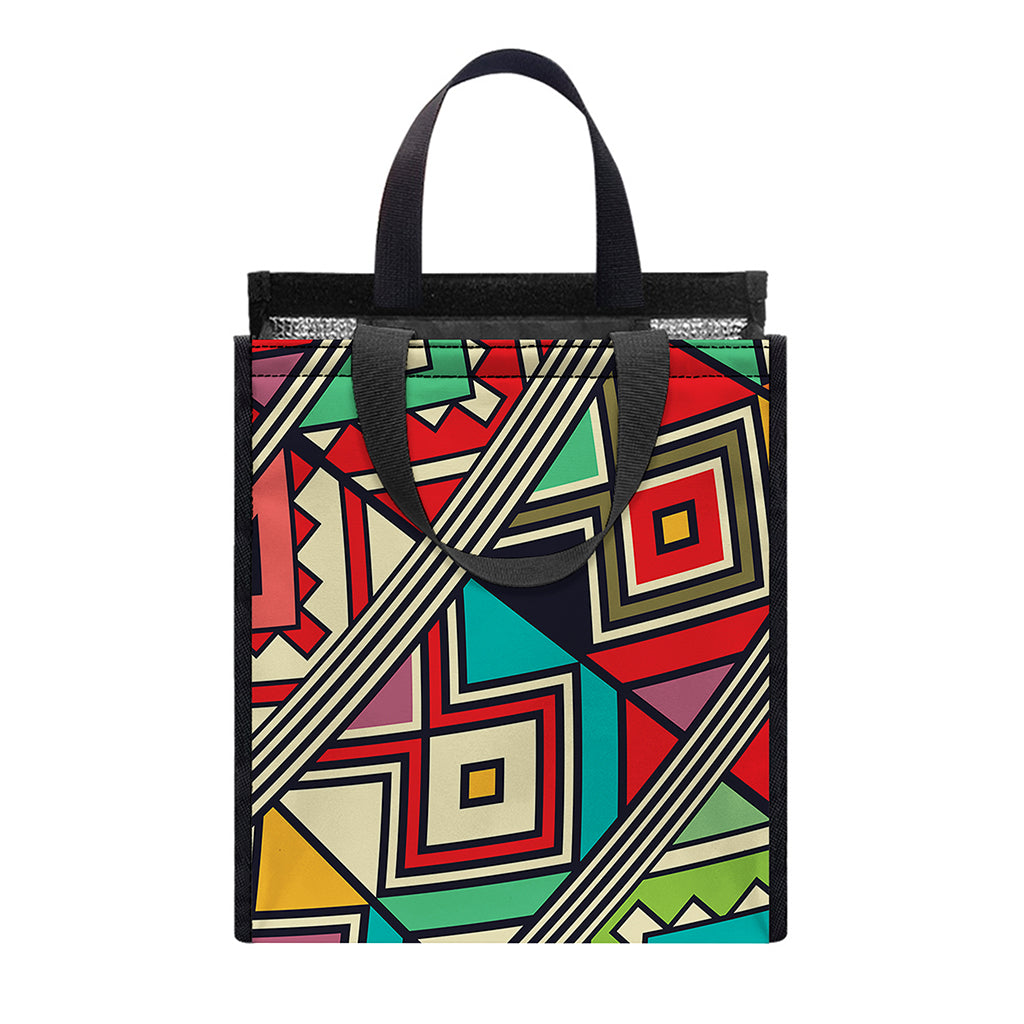 Retro African Ethnic Tribal Print Insulated Lunch Tote