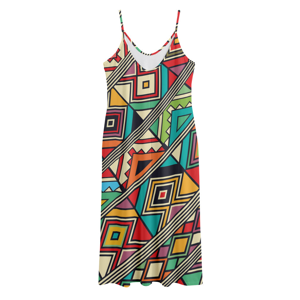 Retro African Ethnic Tribal Print Jersey Midi Cami Dress