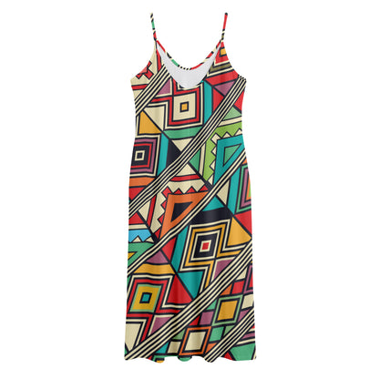 Retro African Ethnic Tribal Print Jersey Midi Cami Dress