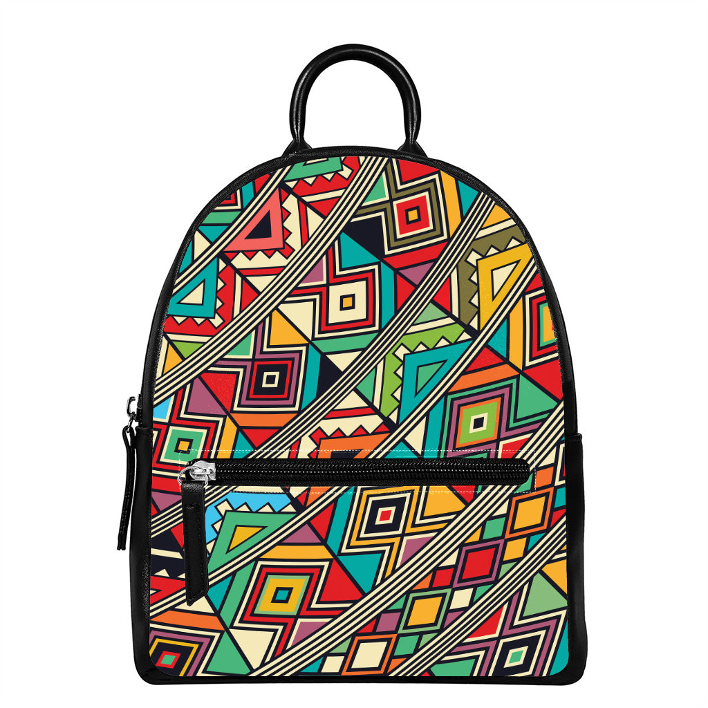 Retro African Ethnic Tribal Print Leather Backpack