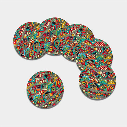 Retro African Ethnic Tribal Print Leather Coaster Set