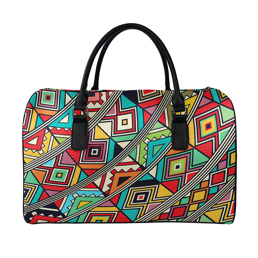 Retro African Ethnic Tribal Print Leather Duffle Bag