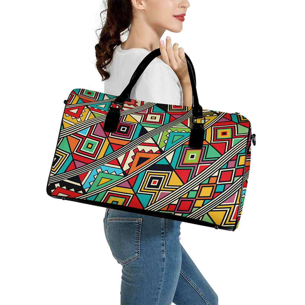 Retro African Ethnic Tribal Print Leather Duffle Bag