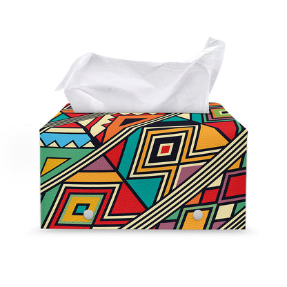 Retro African Ethnic Tribal Print Leather Tissue Box Cover