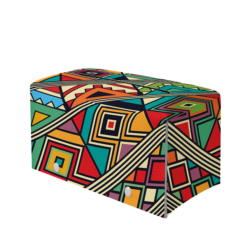 Retro African Ethnic Tribal Print Leather Tissue Box Cover
