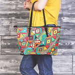 Retro African Ethnic Tribal Print Leather Tote Bag