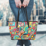 Retro African Ethnic Tribal Print Leather Tote Bag