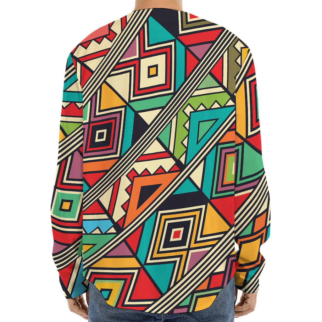 Retro African Ethnic Tribal Print Long Sleeve Baseball Jersey