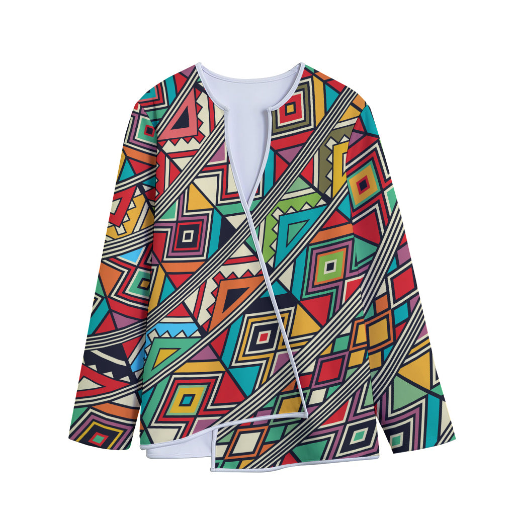 Retro African Ethnic Tribal Print Long Sleeve Short Coat