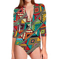 Retro African Ethnic Tribal Print Long Sleeve Swimsuit