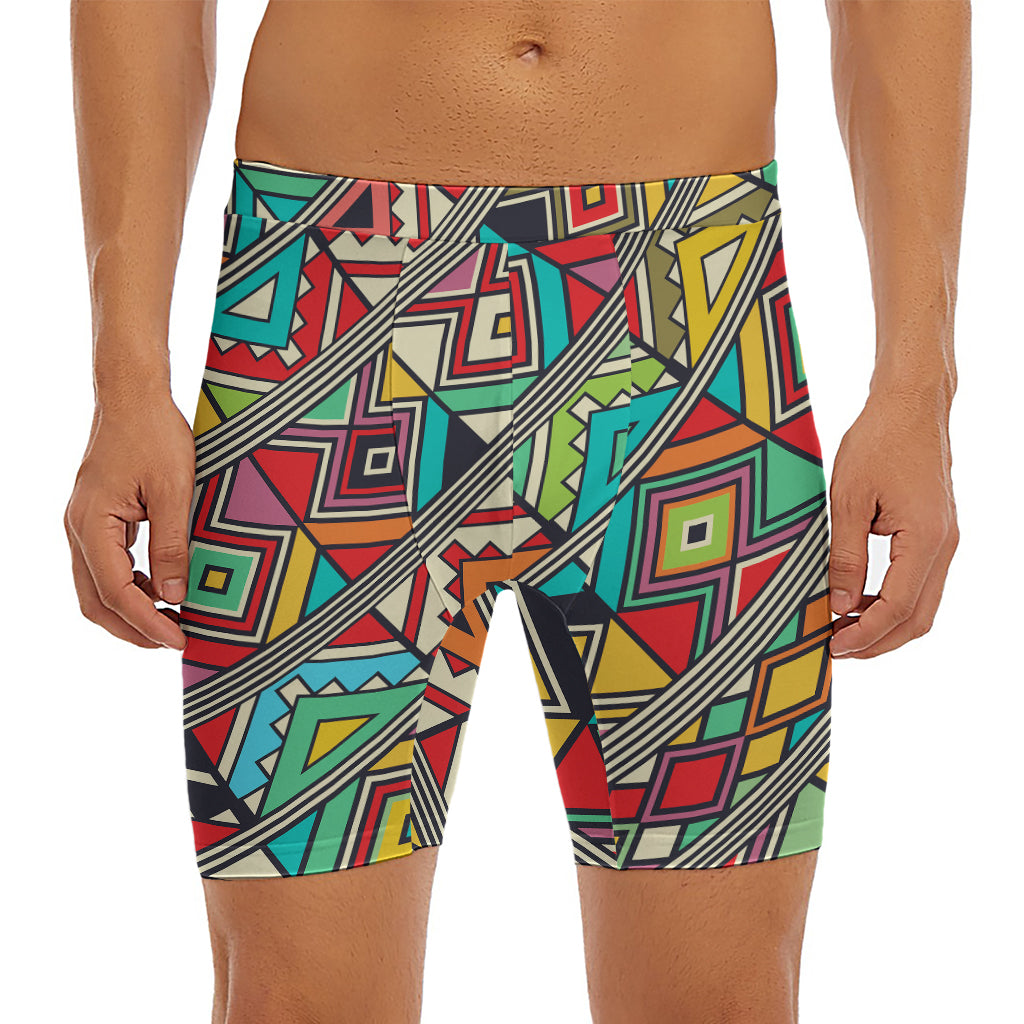 Retro African Ethnic Tribal Print Men's Long Boxer Briefs