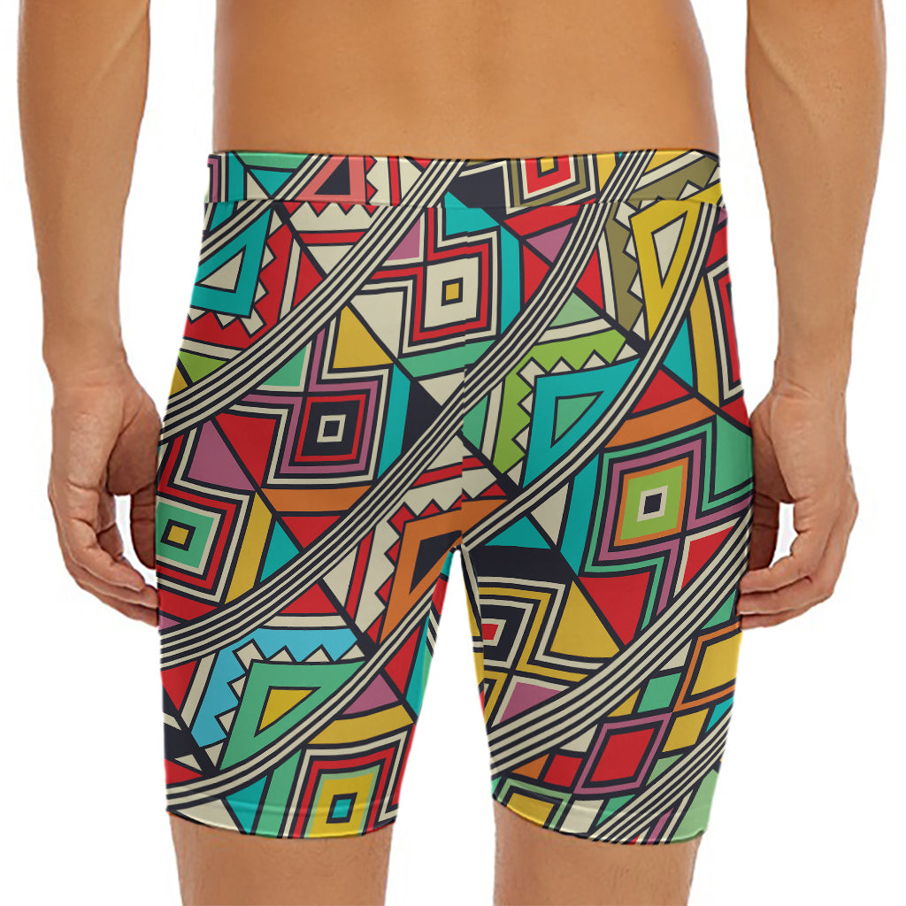 Retro African Ethnic Tribal Print Men's Long Boxer Briefs