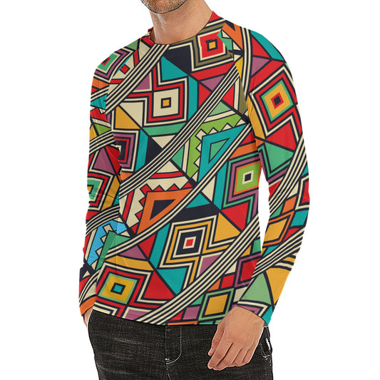 Retro African Ethnic Tribal Print Men's Long Sleeve Rash Guard