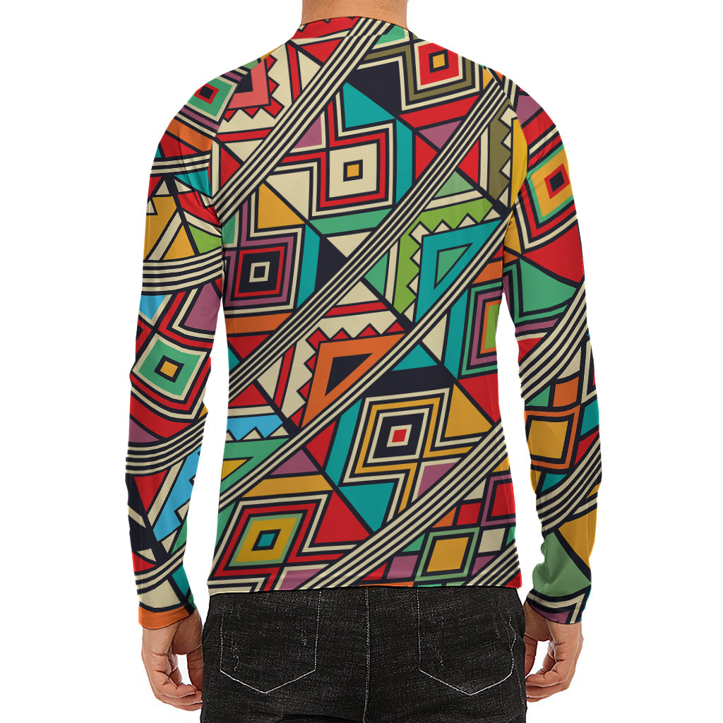 Retro African Ethnic Tribal Print Men's Long Sleeve Rash Guard