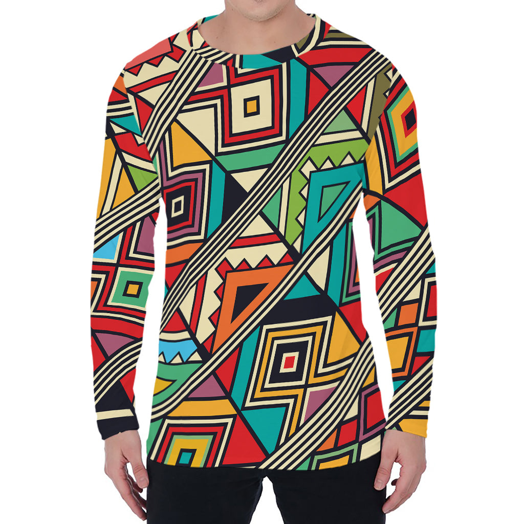 Retro African Ethnic Tribal Print Men's Long Sleeve T-Shirt