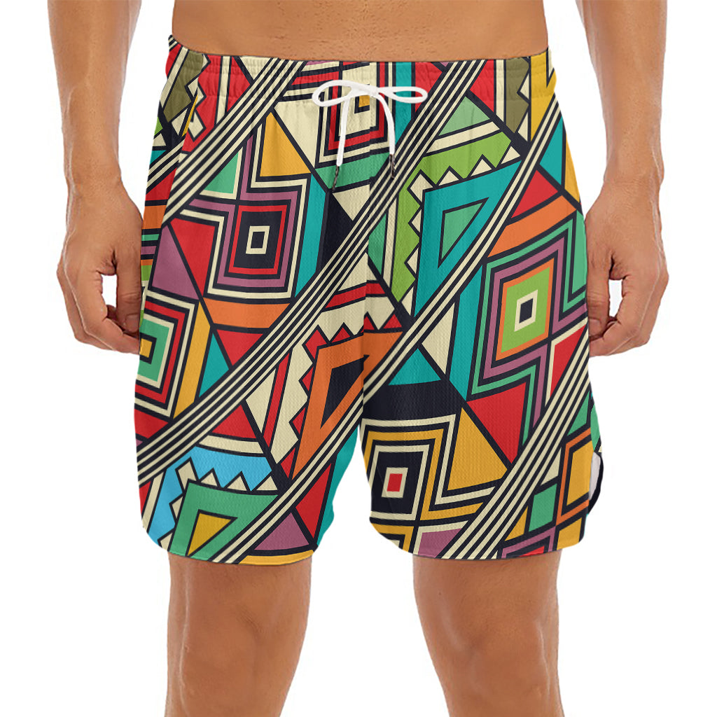 Retro African Ethnic Tribal Print Men's Split Running Shorts