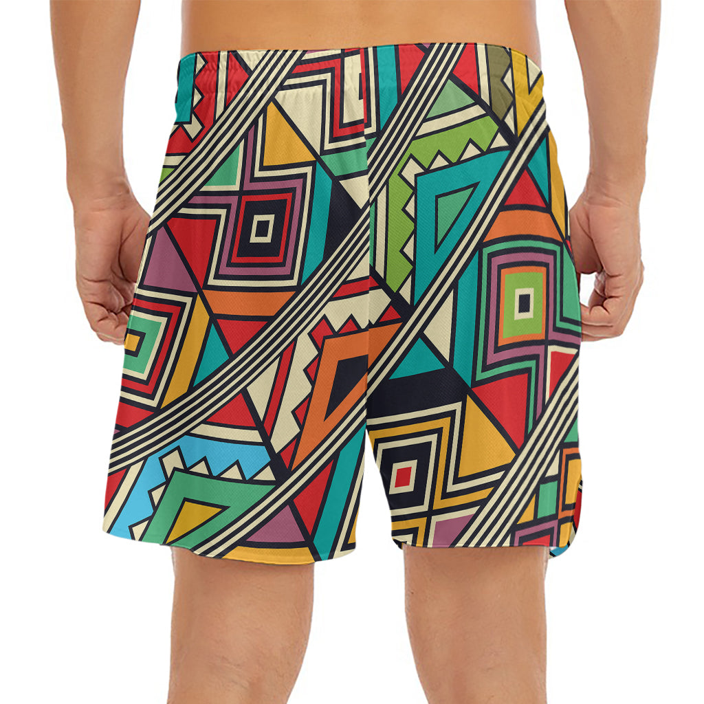 Retro African Ethnic Tribal Print Men's Split Running Shorts